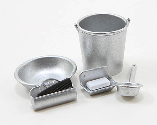 Dollhouse Miniature Rustic Silver Wash Accessories, 7Pc. Dollhouse Miniature Rustic Silver Wash Accessories, 7Pc.